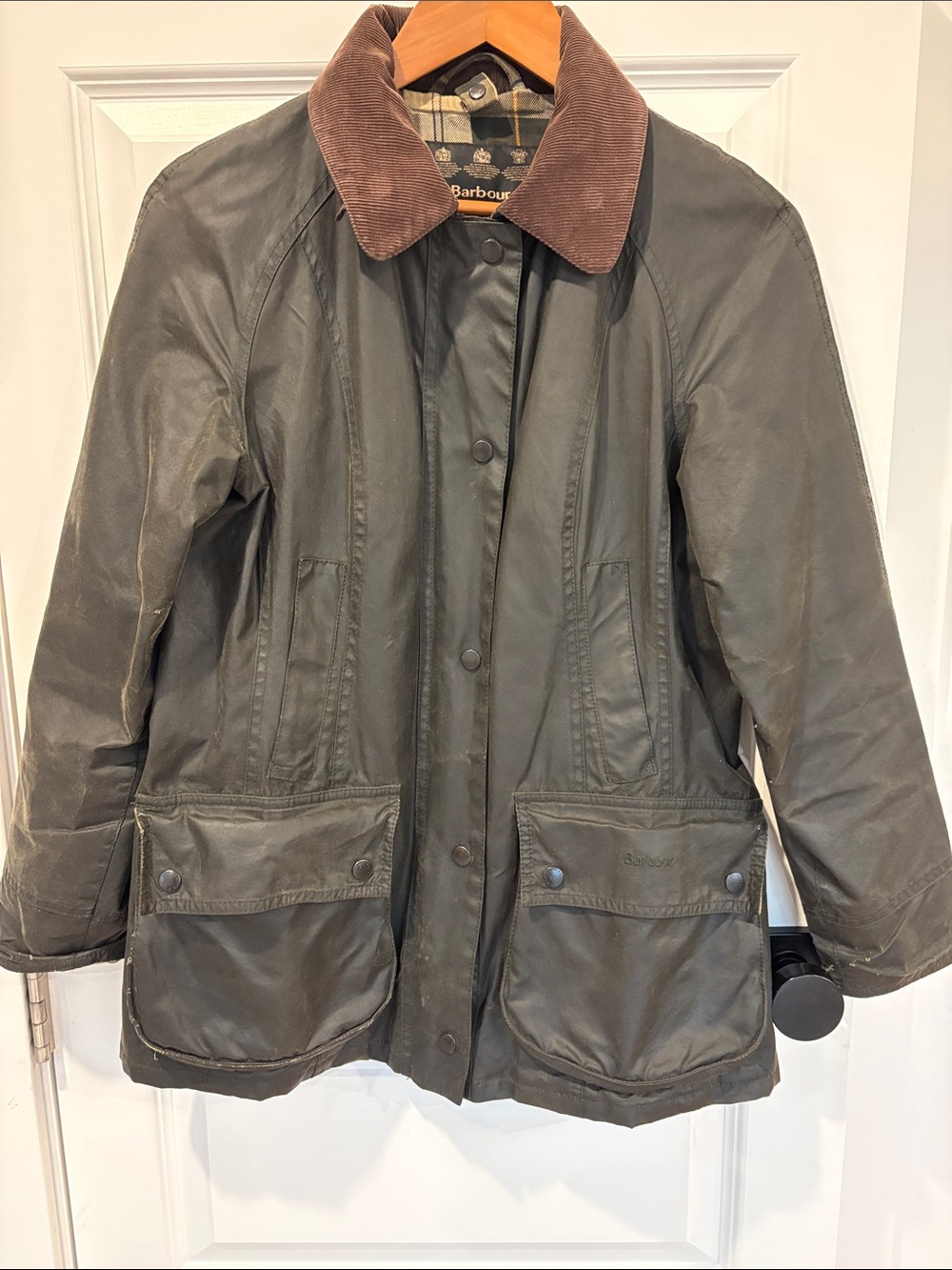 Barbour Olive Green Waxed Beadnell Jacket & Detachable Hood